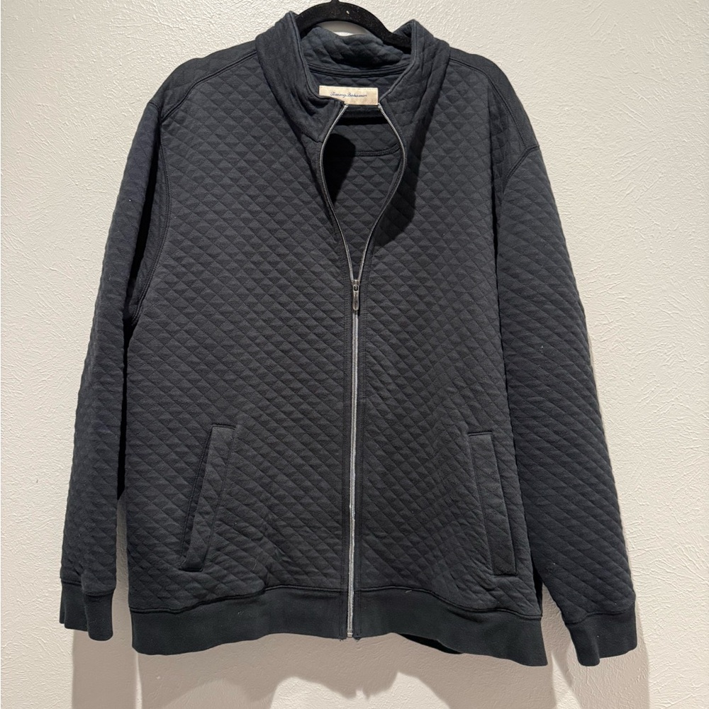 Quilted Black Zip-Up Jacket. PTP 26”, Length 27”